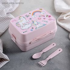 4518953 Ланч-бокс "Нео", 4 отделения, с ложкой и вилкой, цвет МИКС
