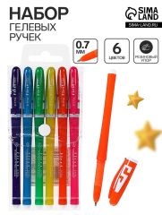 164228 Набор гелевых ручек, 6 цветов, корпус цветной с белыми вставками, в блистере