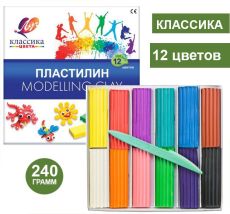 Пластилин Луч КЛАССИКА 12 цветов 240 г ассорти, со стеком
