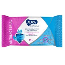 ЦЕНА ЗА 10 ШТ! 1815886 Влажные салфетки Aura Tropic Cocktail, c антибактериальным эффектом, 15 шт