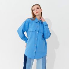 Рубашка женская MINAKU: Casual Collection, размер 48, голубой