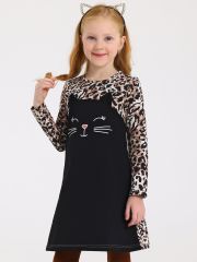 474072 Апрель Платье черный+черный леопард на коричневом / Спящая кошка