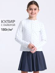 492040 Апрель Лонгслив темно-синий горох на белом