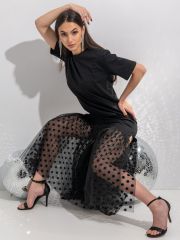 478878 Апрель Платье черный+черный горох 15 на черном