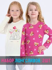 552055 Апрель Лонгслив сливки+тедди и сердца на ярко-розовом / Зайки с сердцами