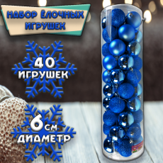 Набор ёлочных шаров синего цвета 40шт