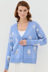 7241-14105-392665/12147/1001 Кардиган NEWVAY Королевский голубой/ваниль/белый