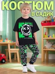 499744 Апрель Костюм черный+геймер на черном свет / Смайл и стрелы