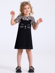 492051 Апрель Платье черный+черный леопард на коричневом / Спящая кошка