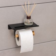 Держатель для туалетной бумаги с полочкой Stölz BAMBOO, 18×9.7×7.5 см, чёрный