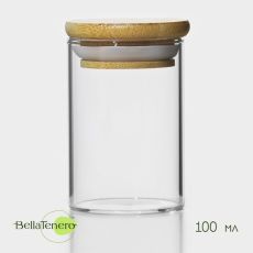 9292708 Банка стеклянная для хранения сыпучих продуктов BellaTenero «Эко», 100 мл, 5×8 см, с бамбуковой крышкой