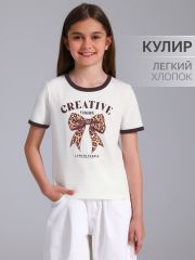 546596 Апрель Футболка сливки+темно-коричневый