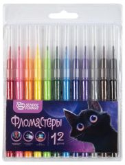 Фломастеры 12 цв. круглый корпус, смываемые, блистер,классические