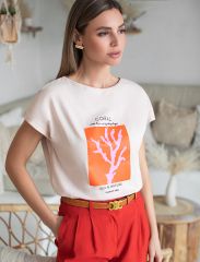506635 VILATTE Футболка овсяный_коралл