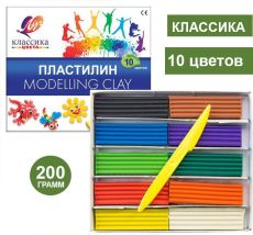 Пластилин Луч КЛАССИКА 10 цветов 200 г ассорти, со стеком