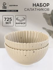 Салатники Доляна «Коралл», d=16.1 см, набор 2 шт., фарфор, бежевые
