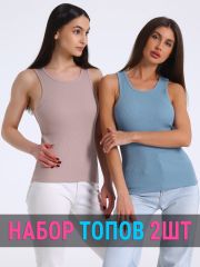 513243 Апрель Топ светло-коричневый+серо-голубой