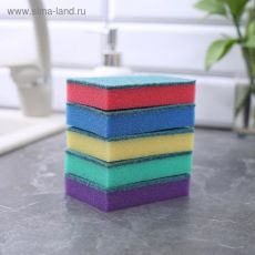 672774 Набор губок бытовых с чистящим слоем Доляна «Супер», 10×7×2,5 см, 5 шт