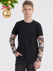335812 Апрель Лонгслив черный+тату с драконами