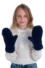 Варежки детские меховые индиго