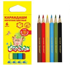 Набор цветных карандашей 6 цветов, короткие шестигранные, дерево, 3+