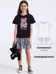 516899 Апрель Платье черный+зебра / Тедди в полоску