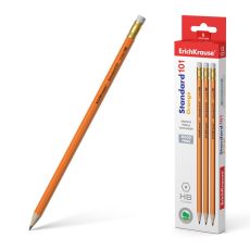 ЦЕНА ЗА 12 ШТ! Карандаш чернографитный с ластиком ErichKrause Standard 101 Orange, HB, грифель d= 2.2 мм, шестигранный, корпус из биоразлагаемого пластика 9314484