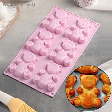 549328 Форма для выпечки «Мишка», 6 ячеек (8,5×6 см), 28,5×17 см, цвет МИКС