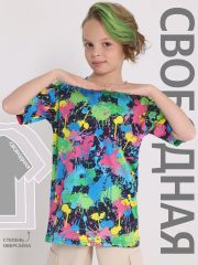 472094 Апрель Футболка яркие краски на темно-синем