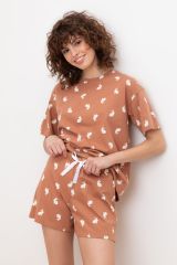 445712 Trikozza Пижама кофейный мусс, белые кролики