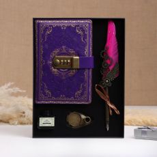 АКЦИЯ! 3 по цене 2! Набор подарочный 4 в 1 «Стимпанк»: блокнот, перьевая ручка фиолетовая, чернила, наконечники