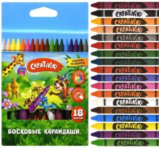 Набор восковых мелков Creativiki 18 цветов, круглые 8 мм