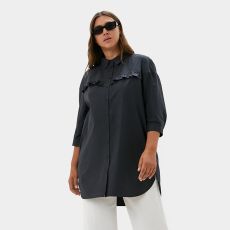 Рубашка женская с воланом MIST plus-size, размер 52, тёмно-серая