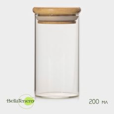 9331290 Банка стеклянная для сыпучих продуктов с бамбуковой крышкой BellaTenero «Эко», 200 мл, 5,5×10,5 см