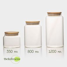 Банки для сыпучих BellaTenero «Эко», набор 3 шт.: 350/800/1200 мл, с бамбуковой крышкой, стекло, прозрачные