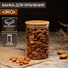 9292703 Банка стеклянная для сыпучих продуктов с бамбуковой крышкой BellaTenero «Эко», 550 мл, 8,5×12,5 см