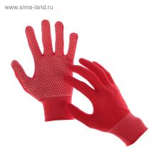ЦЕНА ЗА 6 ПАР! 139618 Перчатки, х/б, с нейлоновой нитью, с ПВХ точками, размер 8, красные, «Точка», Greengo