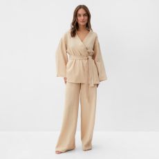 Комплект домашний женский (рубашка на запах, брюки) KAFTAN Basic размер 40-42, бежевый