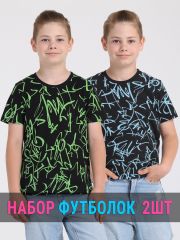 552090 Апрель Футболка ярко-голубые граффити на черном+ярко-салатовые граффити на черном+черный