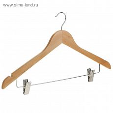 ЦЕНА ЗА 3 ШТ! 9379895 Плечики - вешалки для брюк и юбок Доляна, 45×27 см, с зажимами, деревянные сорт С, широкие плечики