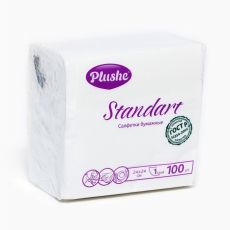 10166089 Салфетки бумажные Plushe Standart, 1 cлой, 24х24, 100 шт, белые