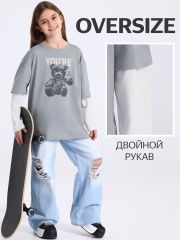 479091 Апрель Лонгслив серый+сливки