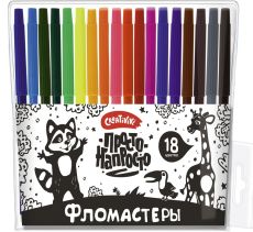 Фломастеры классические 18 цветов круглый корпус стандартные круглая блист. упаковка Creativiki