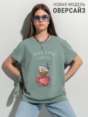 398216 Апрель Футболка серо-зеленый