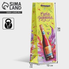 АКЦИЯ! ЦЕНА ЗА 3 ШТ! Пакет подарочный под бутылку, упаковка, «День рождения», 36 х 13 х 10 см