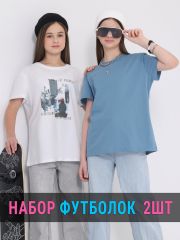 399570 Апрель Футболка белый+серо-голубой