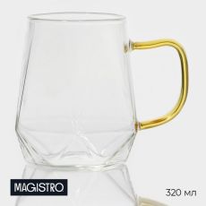 Кружка Magistro «Льдинка», 320 мл, 11×9×9.5 см, стекло, золотистая ручка, прозрачная