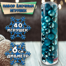 Набор ёлочных шаров голубого цвета 40шт