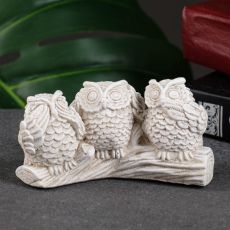 Фигурка гипс «Три совы на жердочке», слоновая кость, 10×6×5 см