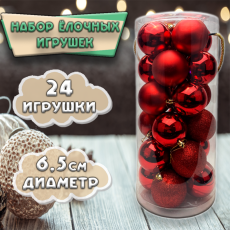 Набор ёлочных шаров красного цвета 24шт